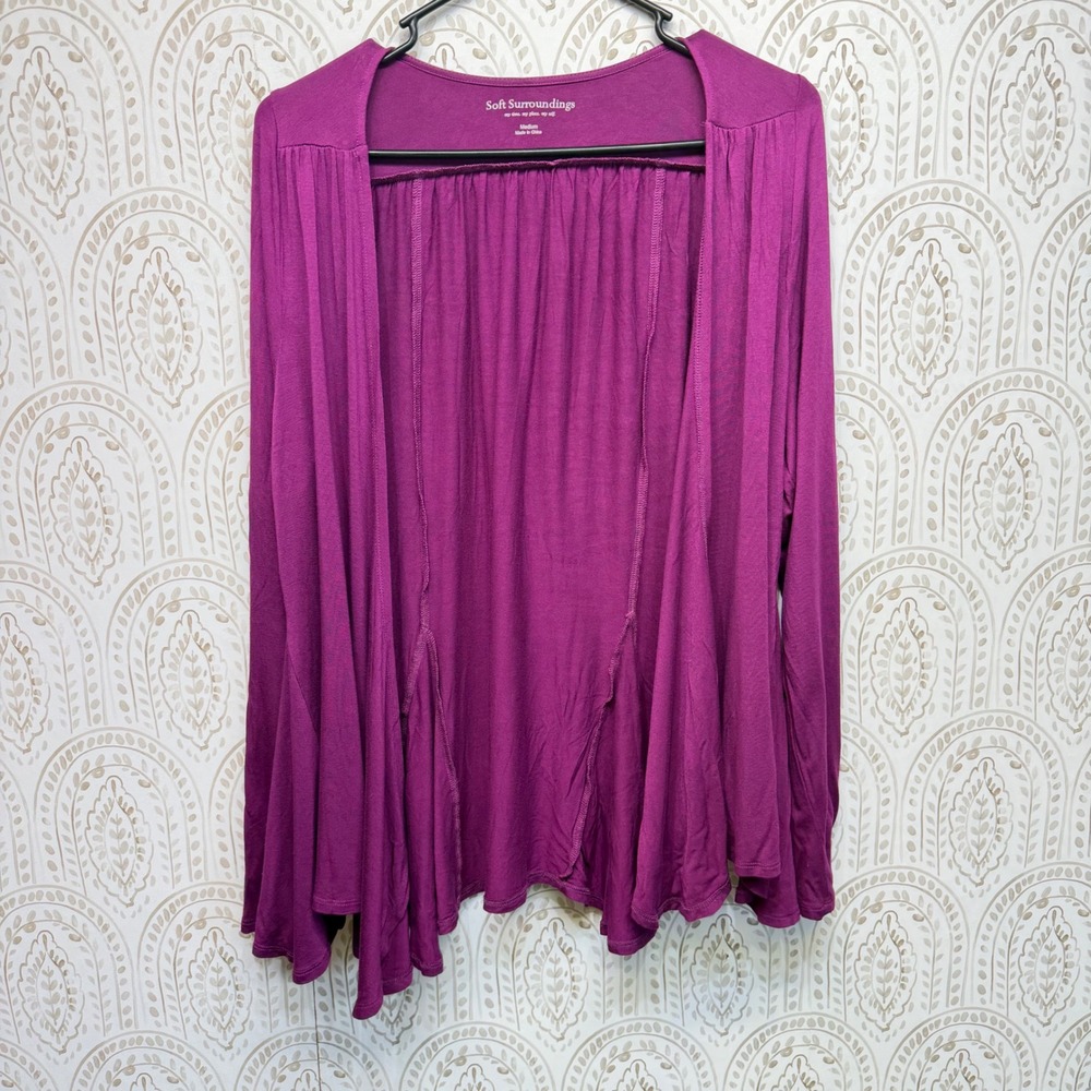 Soft Surroundings Cardigan Women Medium Purple Open‎ Front Draped Viscose